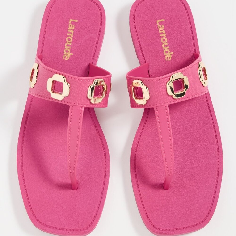 Larroude Milan S Jelly Sandals Pink Thong Slides Made in Brazil Size 4/5 - Picture 7 of 10